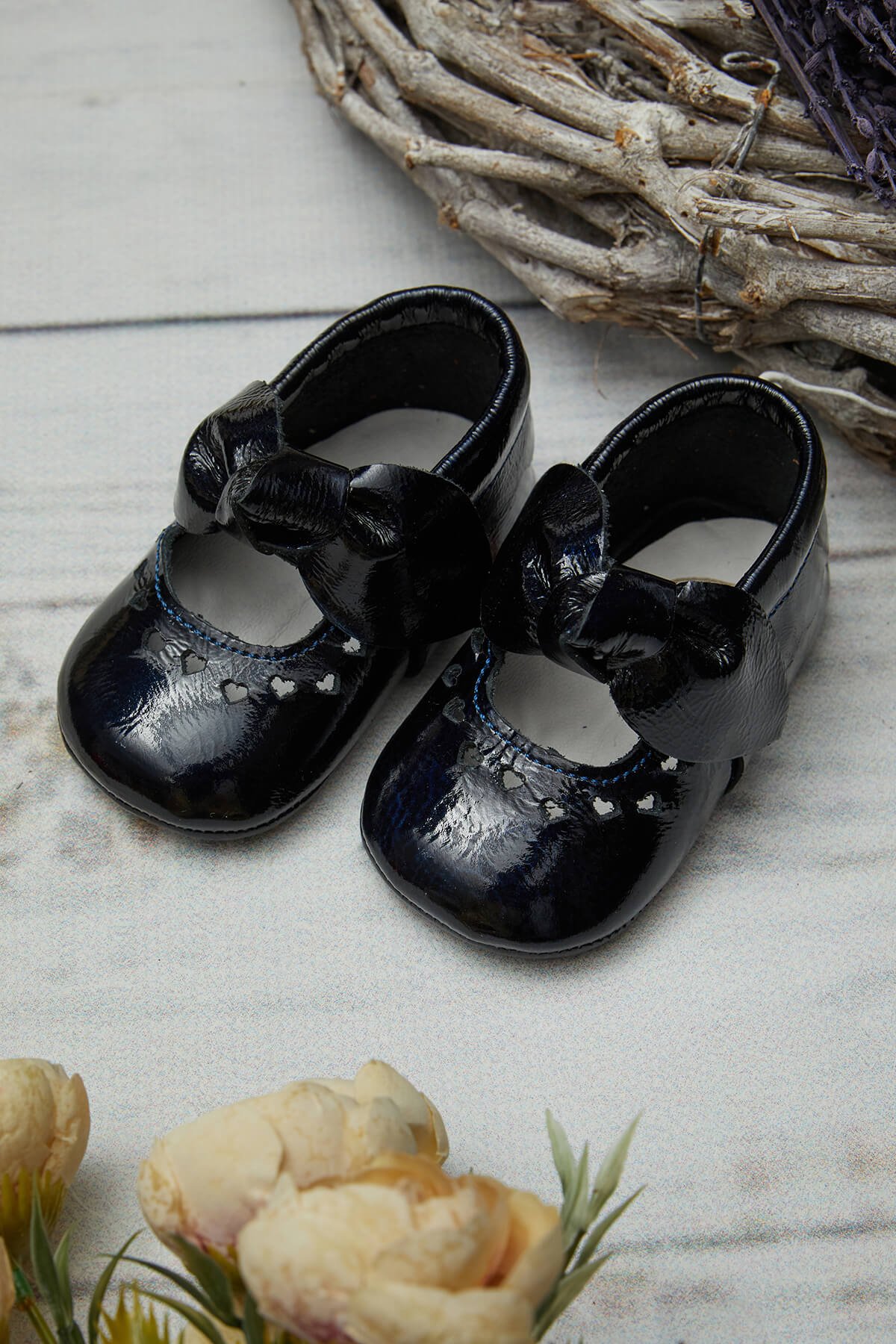 Heart Genuine Leather Baby Shoes Navy Blue