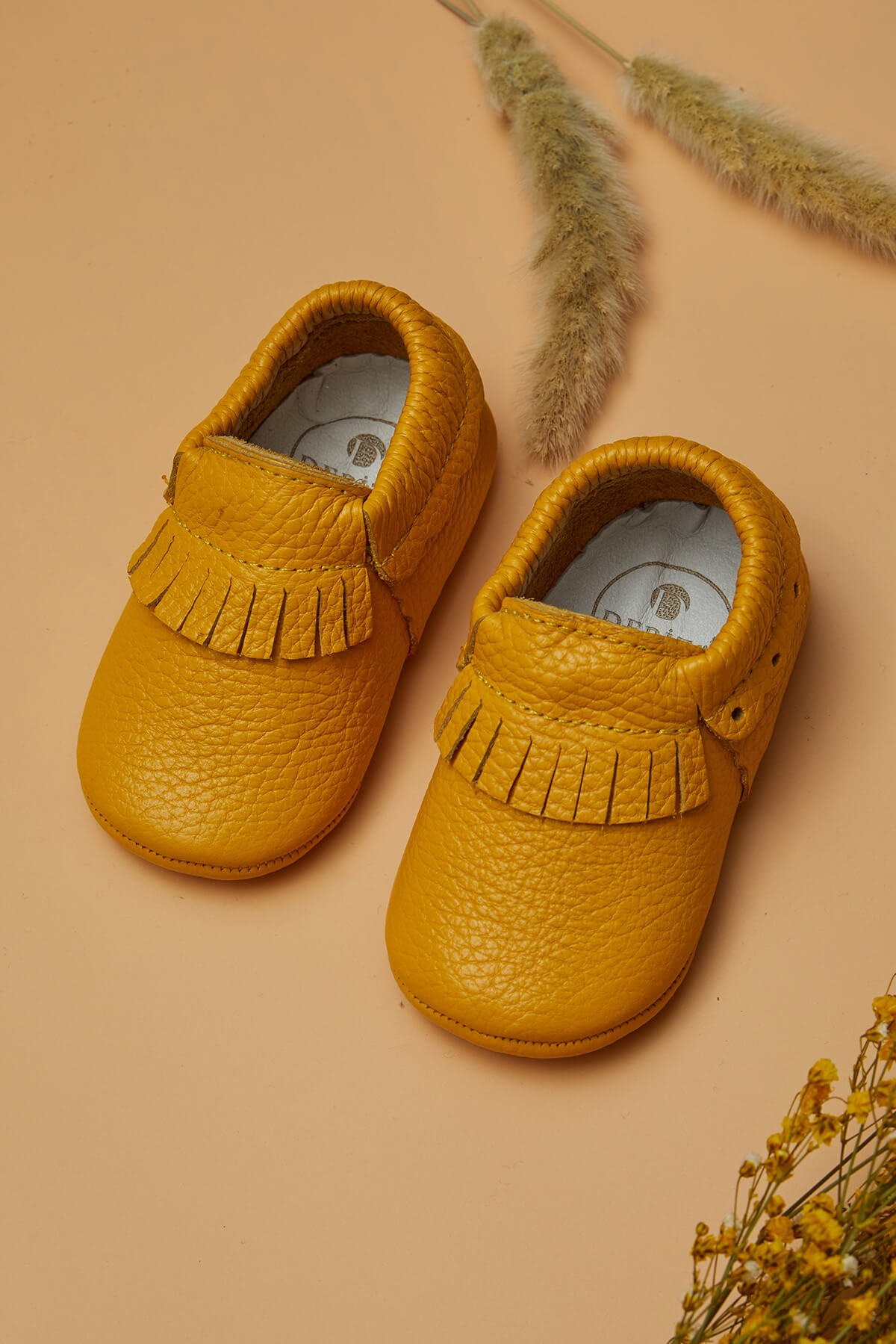 Genuine Leather Elasticated Baby Shoes Mustard