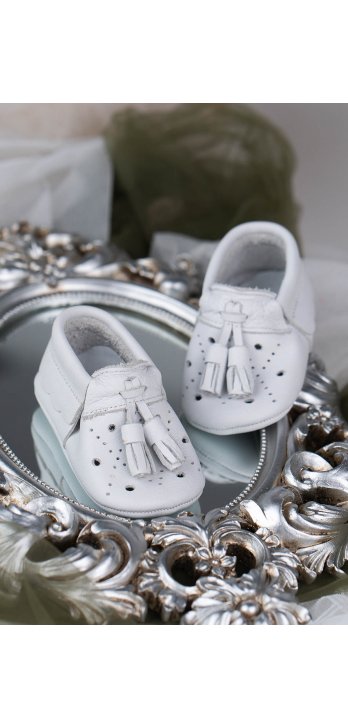 Poy Natural Matte White Leather Baby Loafers