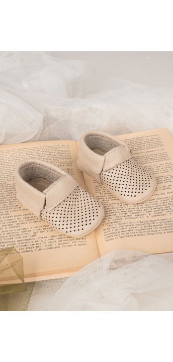 Banbi Natural Leather Cream Baby Loafers