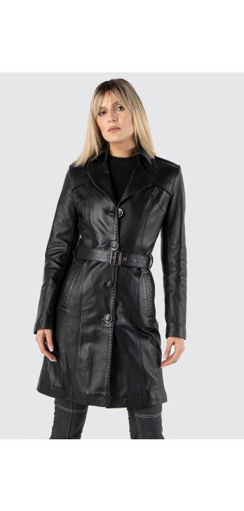 Jammi Black Leather Coat