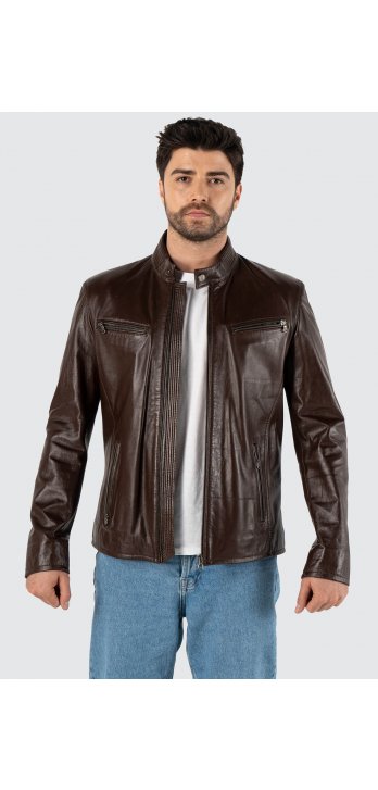 Enrico Genuine Leather Brown Men's Coat