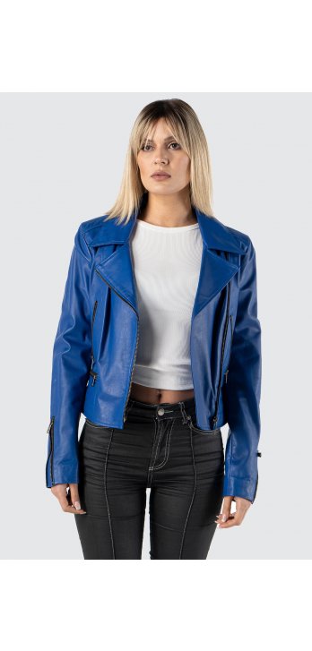 Karina Women's Genuine Leather Blue Jacket