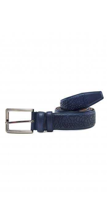 Patterned Genuine Classic Leather Belt Navy Blue