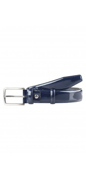 Navy Blue Stitched Patent Leather Belt