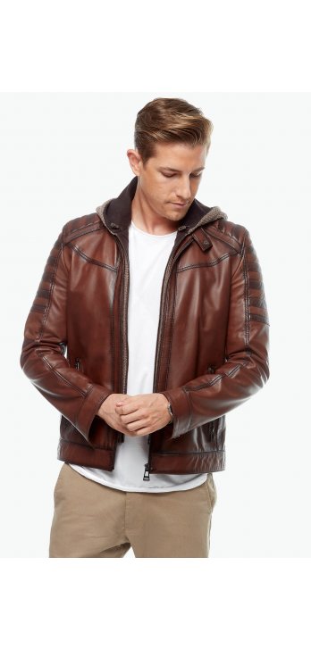 Ireko Brown Hooded Leather Jacket