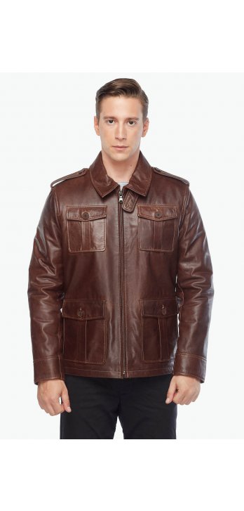 Ares Genuine Leather Men's Leather Jacket Brown