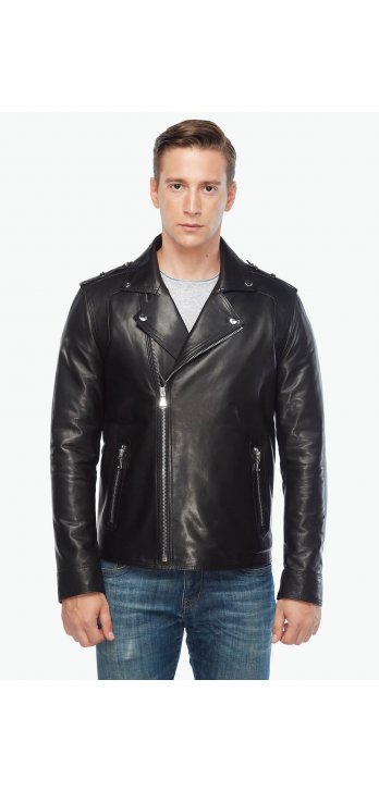 Biker Men's Genuine Leather Coat Black