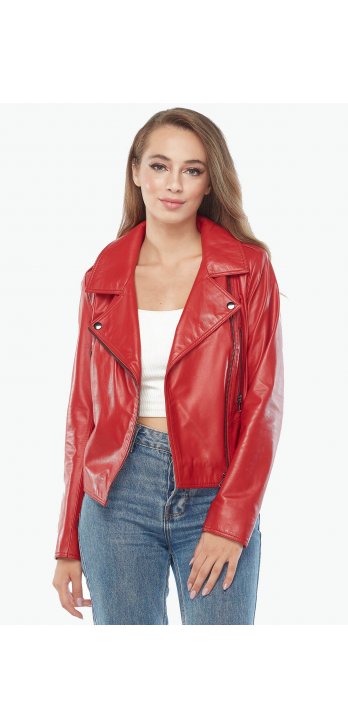 Biker Genuine Leather Women's Coat Red