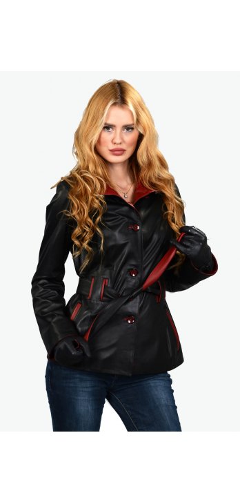 Black Leather Jacket With Red Garni