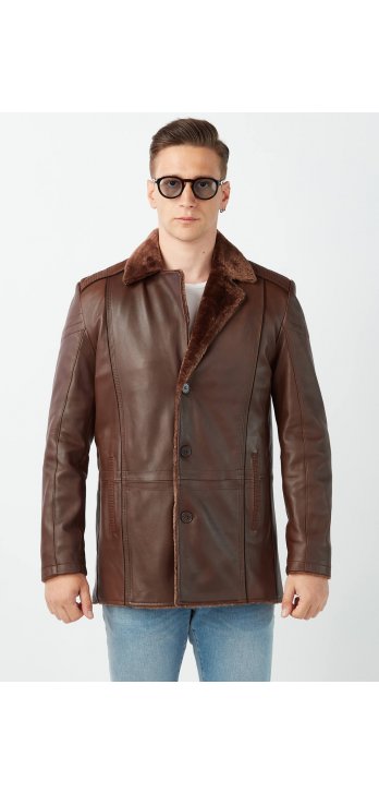 Genuine Leather Men Brown Fur Coat