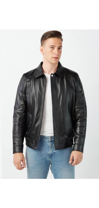 Pelle Genuine Leather Black Leather Coat