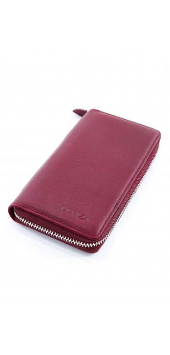 Genuine Leather Wallet with Phone Compartment Claret Red