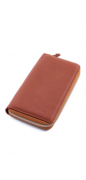 Genuine Leather Wallet With Phone Compartment Tan