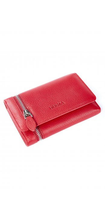 Zippered Genuine Leather Women's Wallet Red