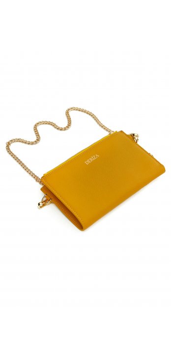 Tedi Genuine Leather Chain Phone Bag Mustard