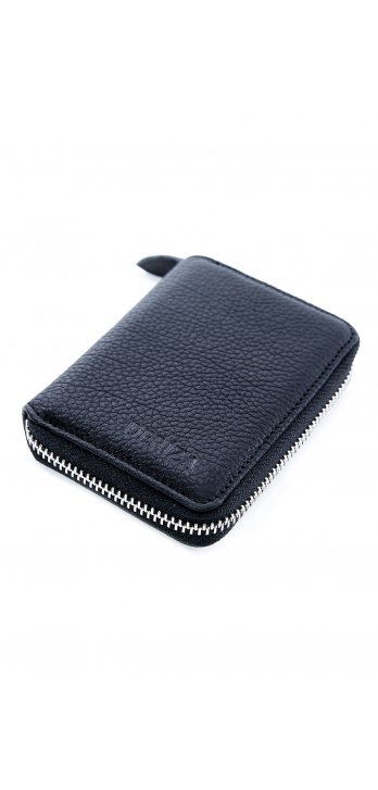 Zippered Mini Genuine Leather Wallet Black