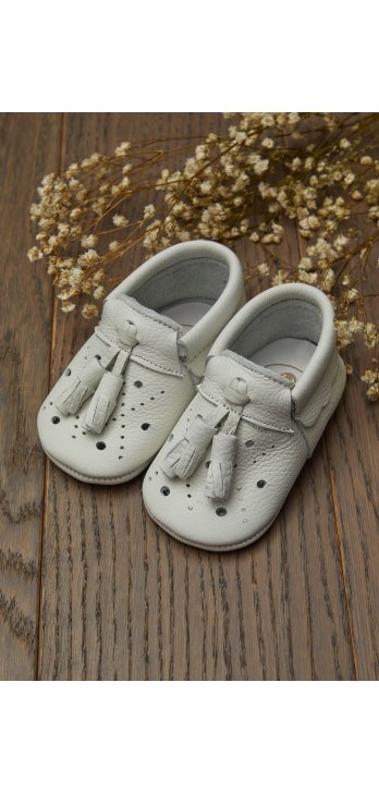 Tasseled Genuine Leather Baby Shoes White