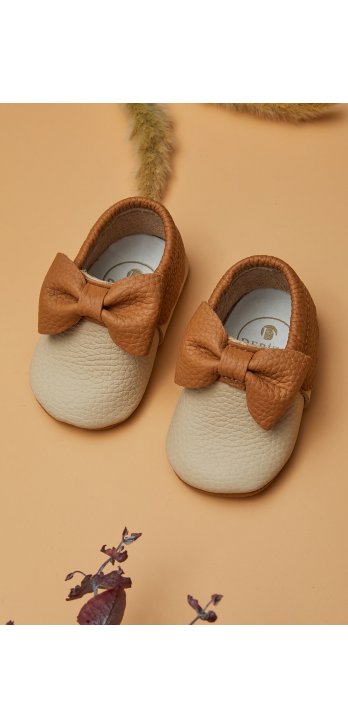 Genuine Leather Elasticated Baby Shoes Tan