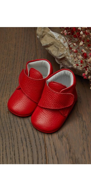 Genuine Leather Velcro Baby Boots Red