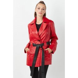 genuine-leather-women-short-trench-coat-red