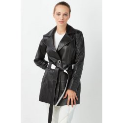 genuine-leather-women-short-trench-coat-black